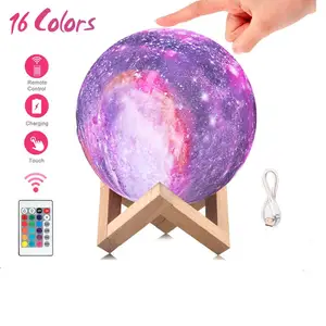 3D 16 видов цветов лампа в виде Луны с USB-зарядкой, Галактический светильник в виде Луны с сенсорным управлением, яркий ночник с дистанционным управлением