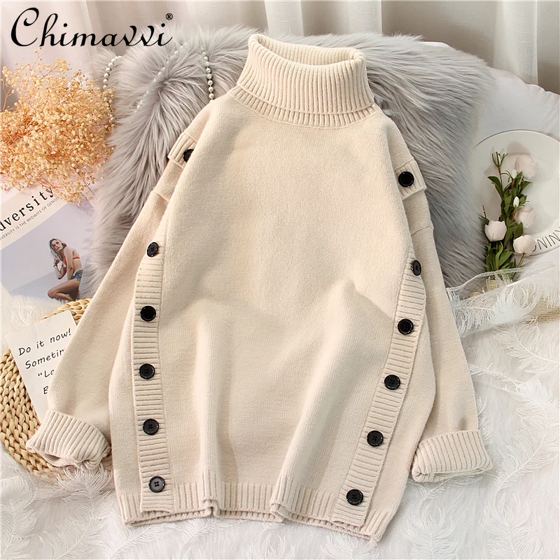 

Женский пуловер с высоким воротником, сезон осень-зима 2021, утепленная Свободная верхняя одежда, свитер с длинным рукавом, Женский Повседнев...