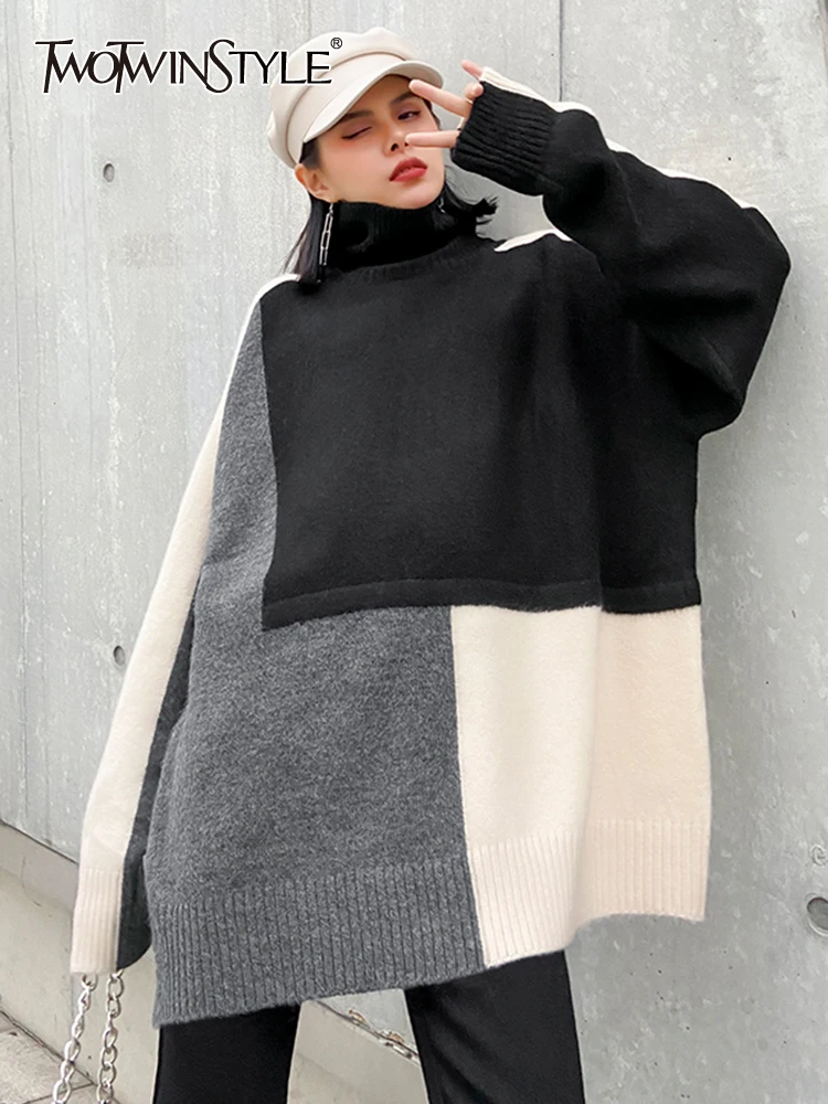 

Женский свободный свитер twotwin2, вязаный пуловер с круглым вырезом и длинными рукавами, осень 2021
