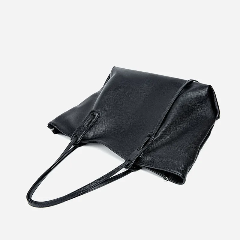 

Women Genuine Leather Bag Fashion Big Bag Quality Women's handbag Real Cowhide Leather Shoulder Bag Black Female Bag