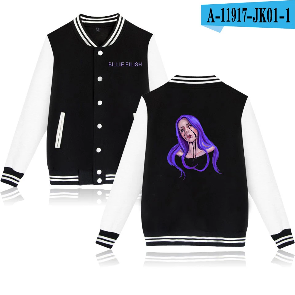 As picture Billie Eilish, бейсбольная куртка, женская, мужская, модная, повседневная, Харадзюку, хип-хоп, уличная, с принтом, бейсбольная куртка, синяя+ серая, куртки, топы - Цвет: As picture