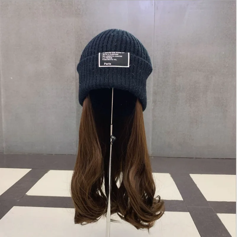 

Purple Curly Hair Fashion Knitted Hat Stitching Detachable Gradient Fake Hair Casual Ladies Invisible Detachable Wig Cold Hat