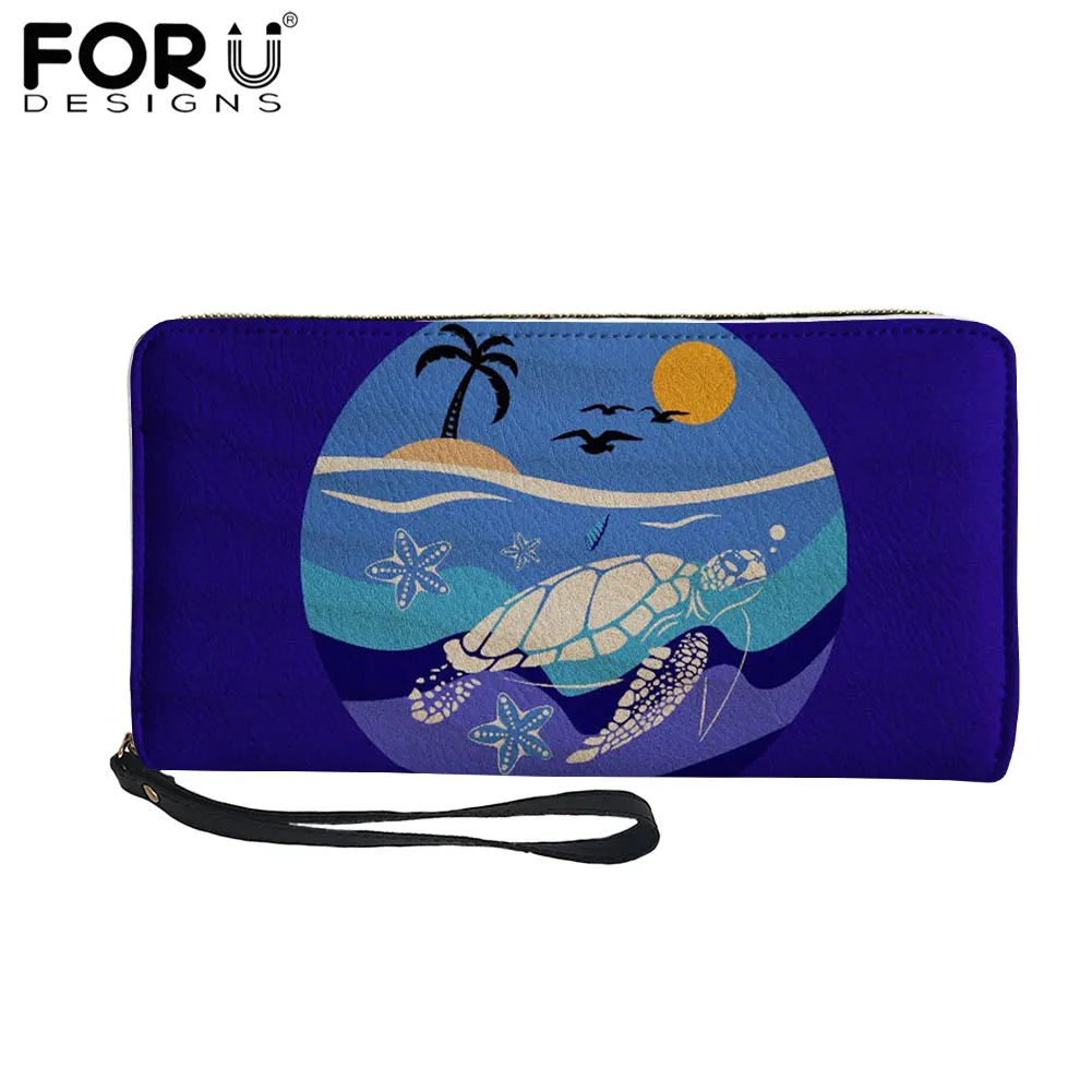 

FORUDESIGNS, кошелек в гавайском стиле с рисунком заката и черепахи, женский роскошный кожаный кошелек с монетницей, Модный женский длинный кошел...