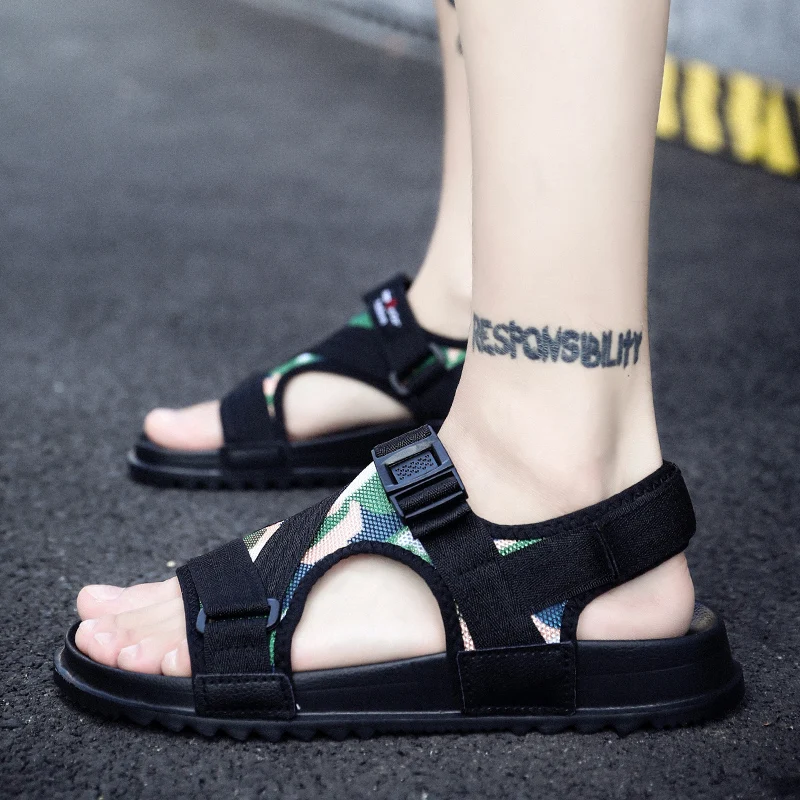 Сандалии-гладиаторы мужские пляжные шлепанцы плоская подошва повседневные