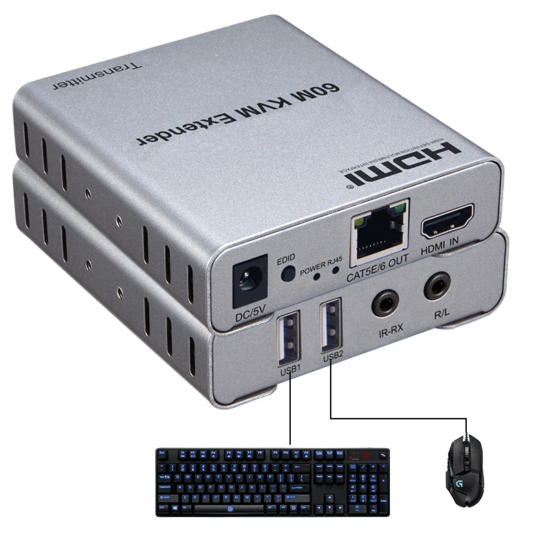 

1080p 60 м HDMI KVM-удлинитель по RJ45 Ethernet Cat5e Cat6 кабель видео конвертер передатчик приемник Поддержка USB мышь клавиатура