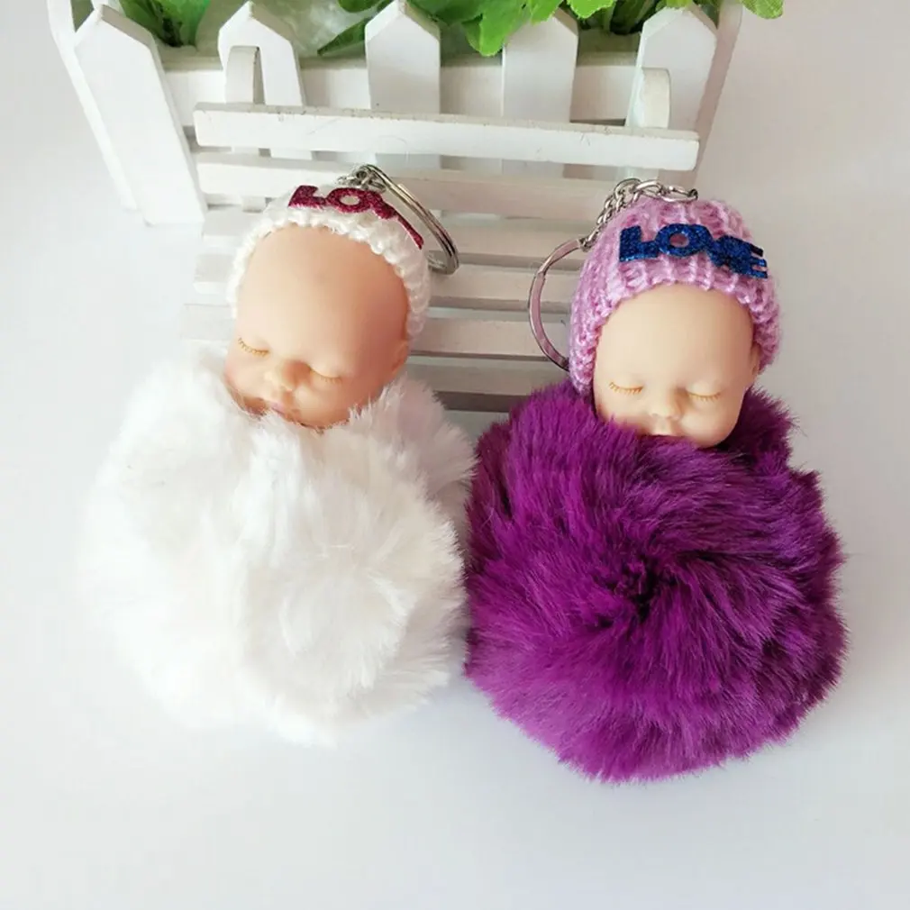 Белый OCDAY Sleeping Baby Doll плюшевый брелок креативный милый маленький мягкий меховой кукольный кулон автомобильный мешок Шарм пушистый шар брелок игрушка для детей - Цвет: Белый