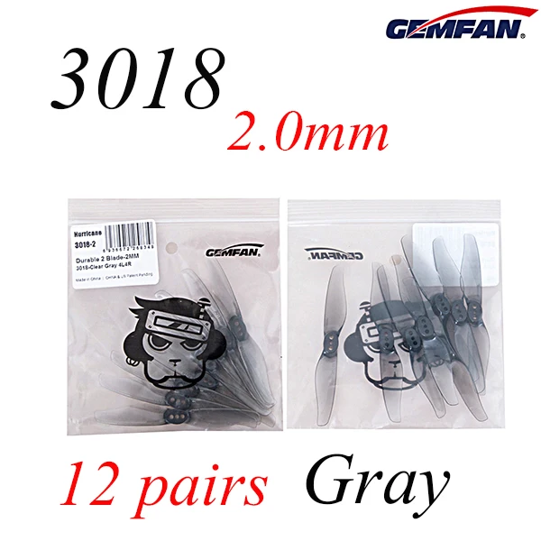 Gemfan ураган 3018 3x1,8 3 дюймов 2 лопастями 1,5 мм/2,0 мм отверстие Т-образная оправа телескопического для дрона с дистанционным управлением с несколькими несущими винтами Запчасти аксессуары - Цвет: 12Pairs 2.0mm Grey