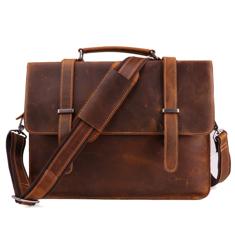 Luxury Famous Brand Genuine Leather Men Briefcase Laptop Bag Men Cowhide Leather Business Bag Male Shoulder Bag For Notebook