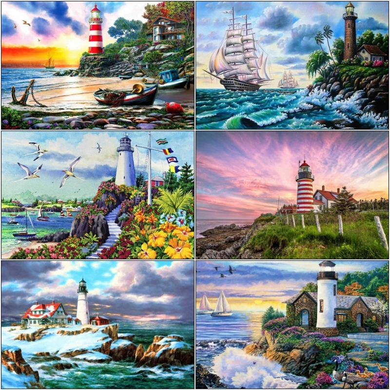 Diy Craft 5d Diamond Painting Lighthouse Guide Sailor Back Home Wall Art Decoration For Memory