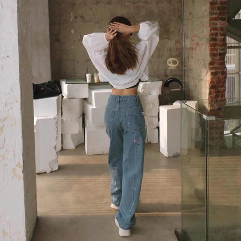 

[EAM] Pocket Hole Denim Blue Long Wide Leg High Waist Trousers New Loose Fit Pants Women Fashion Tide Spring Autumn 2021 1DD4275