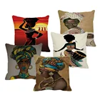 Наволочка для диванной подушки, хлопковая, льняная, с изображением картины в африканском стиле