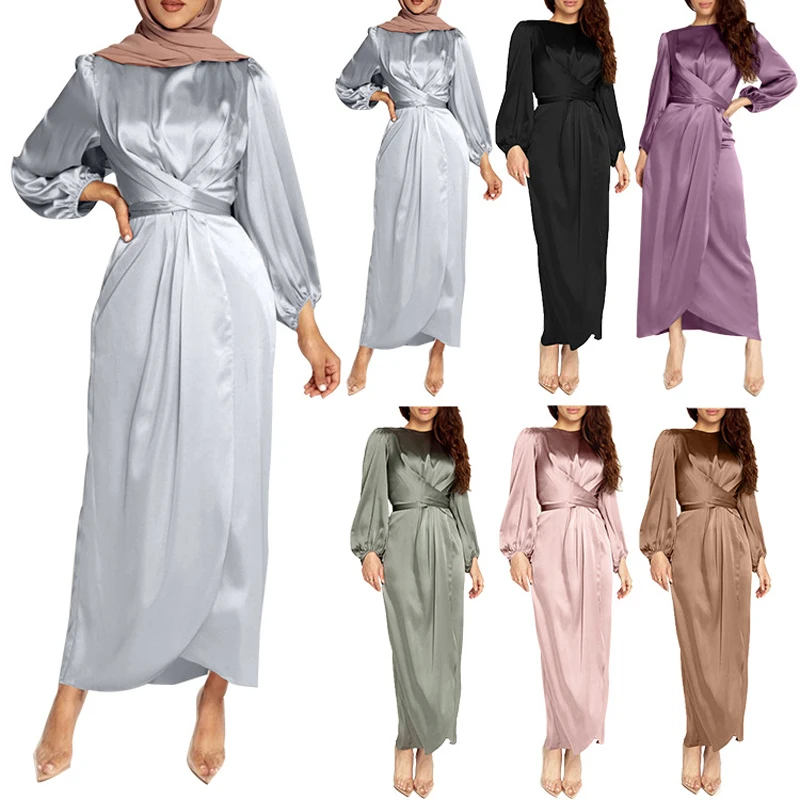 

Eid Mubarak Satin Dubai Abayas for Women Robe Femme Islam Muslim Fashion Abayas Female Kaftan Moroccan Turkey Arabic Dress 2021