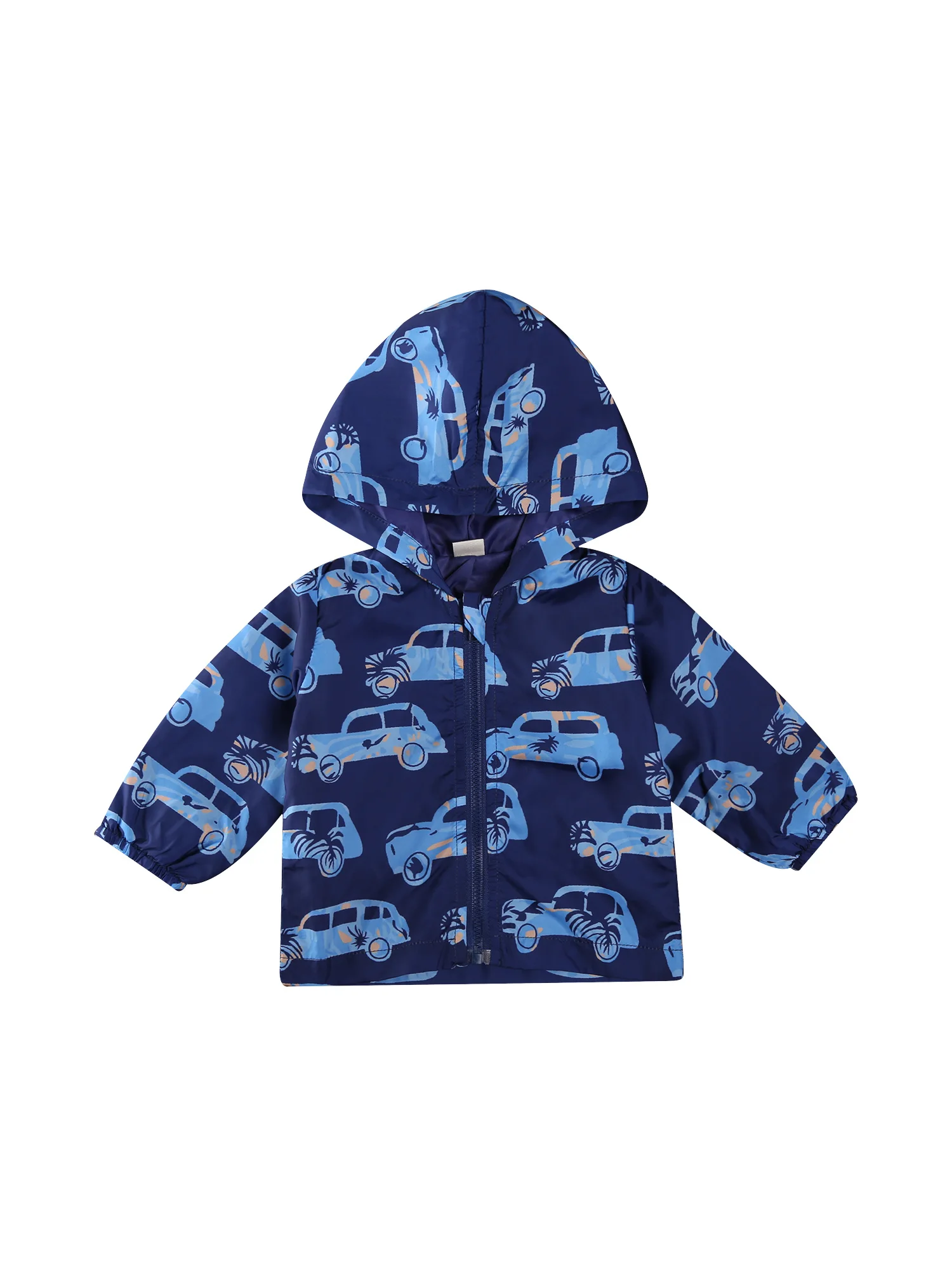

Boys and Girls Solid Color Jacket, Round Collar Long Sleeve Coat, Cute Car Pattern Hoodie