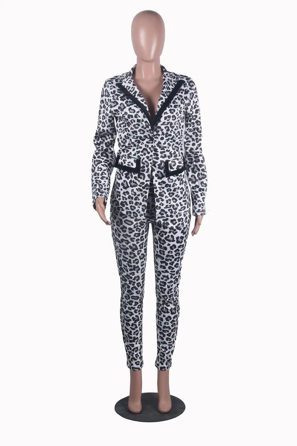 

Fashion Women Casual Sets Street Style Lapel Collar Leopard Printing Casual Suit Coats High Waist Pencil Pants Outfits For Party