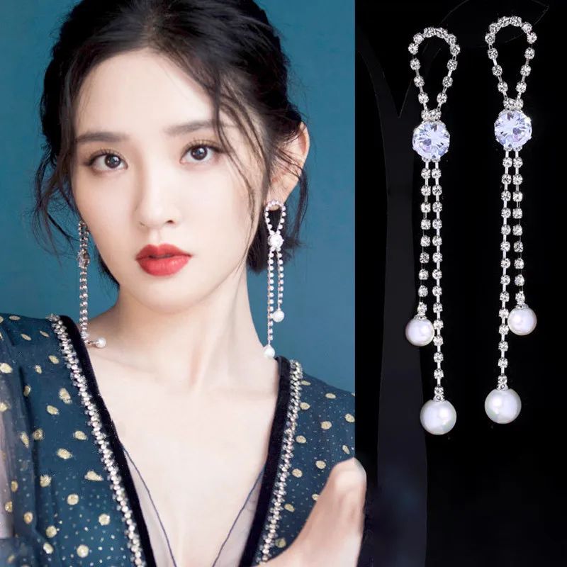

Charming Long Pearl Earrings for Women 2021 Tassel Dangle Earrings Accessories for Women Jewelry Sets Luxury Designer Jewelry