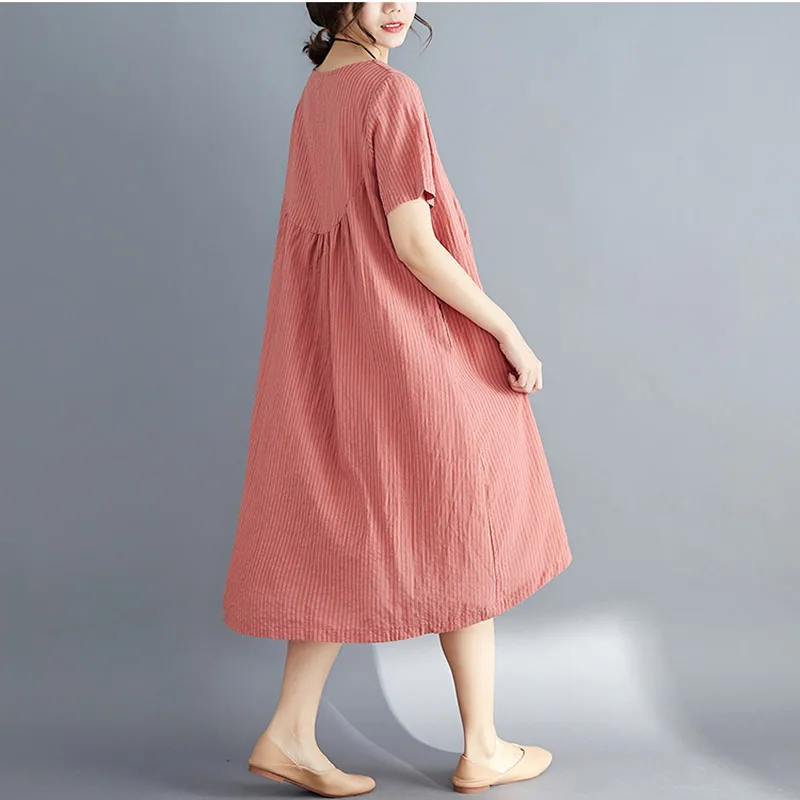 

Plus Size Art Stripe Woman Summer Dress Oversize Short Sleeve Women Dresses vestido de mujer Robe Femme