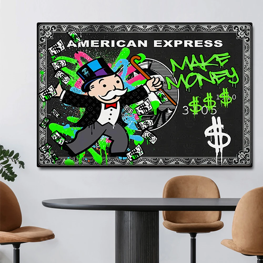 Граффити Alec граффити монополия миллионер деньги холст живопись уличное