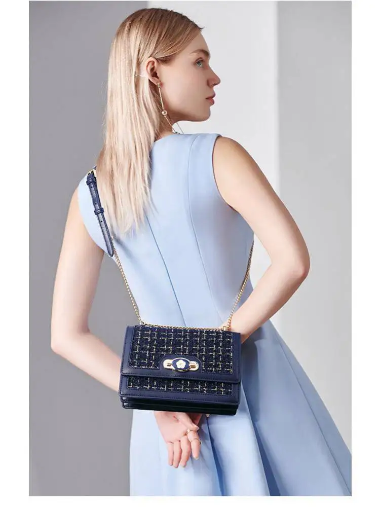 

NUCELLE One shoulder bag for women 2020 new fashion net red chain small square bag woolen Plaid lady's messenger bag