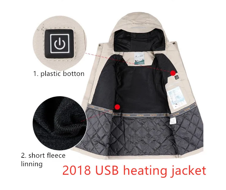 Зимняя куртка из хлопка с инфракрасным подогревом USB для мужчин и женщин, ветрозащитная Водонепроницаемая ветровка для походов и альпинизма, флисовое пальто