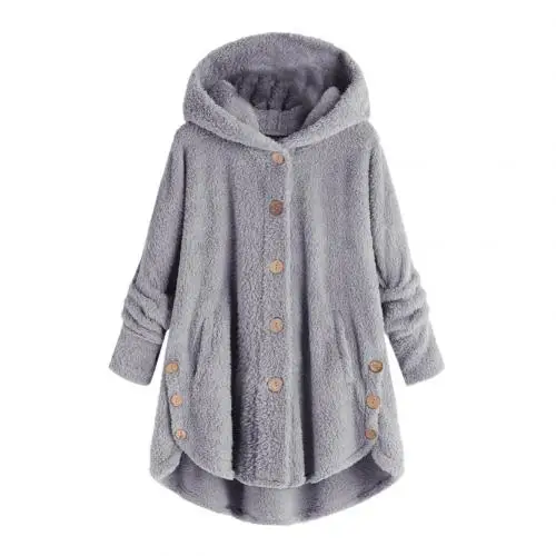 Light Gray S-5XL, элегантное женское пальто с искусственным мехом, Осень-зима, теплое, мягкое, однотонное, куртка, женская, на пуговицах, длинное, плюшевое пальто, с карманами - Цвет: Light Gray