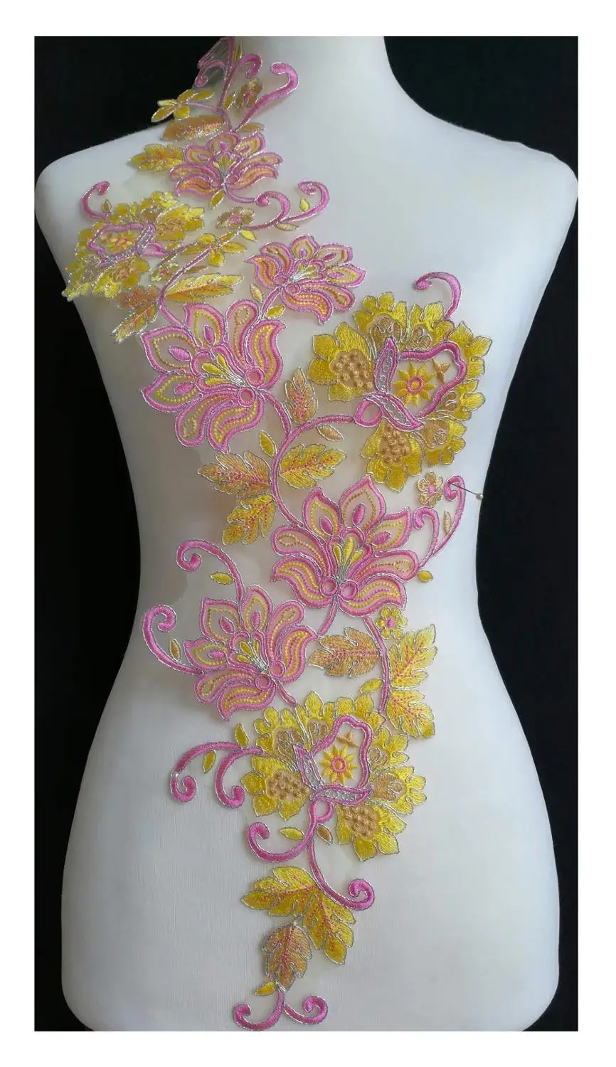 136N YellowPinkSilve 1 шт. x 13 видов цветов(фиолетовый/розовый/красный/черный темно-бордовый/серебристый+) Цветочная вышивка кружевной аппликацией воротник танцевальный костюм свадебный Декор BNC136 - Цвет: 136N YellowPinkSilve
