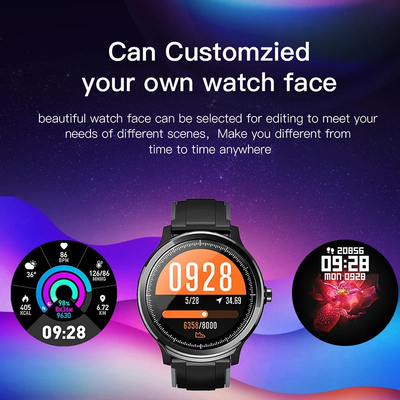 

Smart Watch 1.3 Inch Full-Fit Round Retina Display Bluetooth Watch IP68 Waterproof for Climbing Outdoor Sports