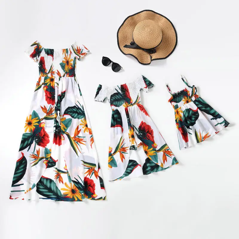 

2022 Summer Short Sleeve Women Baby Girl Romper Clothes Family Look Matching Outfits Mommy And Me Overalls Mother And Daughter