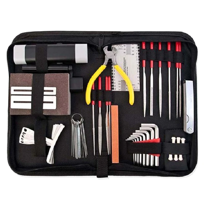 

45Pcs Guitar Repair Tool Kit Guitar Toolkit with Grinding Fret File Guitars Repair Maintenance Tool Kit