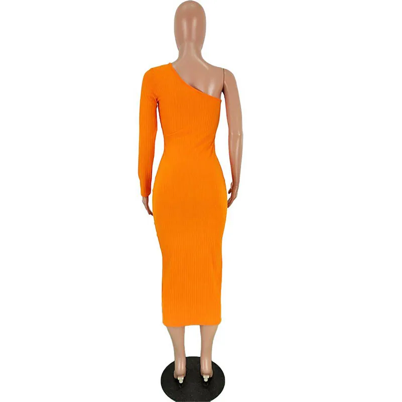 Women's Solid Color Slanted One-Shoulder Pit Nightclub Mid Dress | Женская одежда
