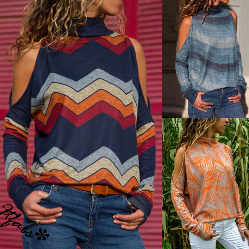 Новая женская футболка с открытыми плечами в полоску топы рисунком для девочек