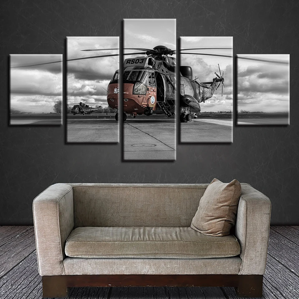 

No Framed Canvas 5Pcs Landscape Helicopter Wall Art Posters Decorative Pictures Home Decor Paintings for Living Room Decorations
