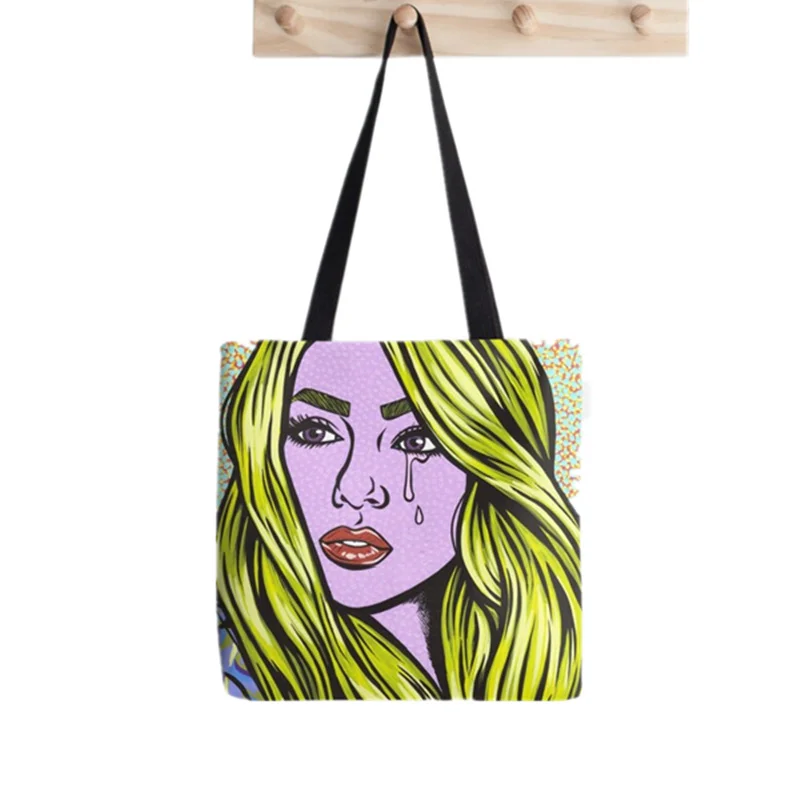 

2021 Shopper Blonde Crying Comic Girl printed Tote Bag women Harajuku shopper handbag girl Shoulder shopping bag Lady Canvas Bag