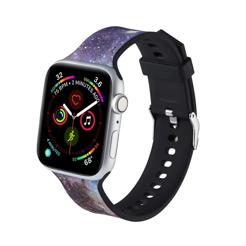 Цветочный резиновый ремешок для iWatch 44 мм 38 42 40 Apple Watch серии 5 4 3 2 1 силиконовый