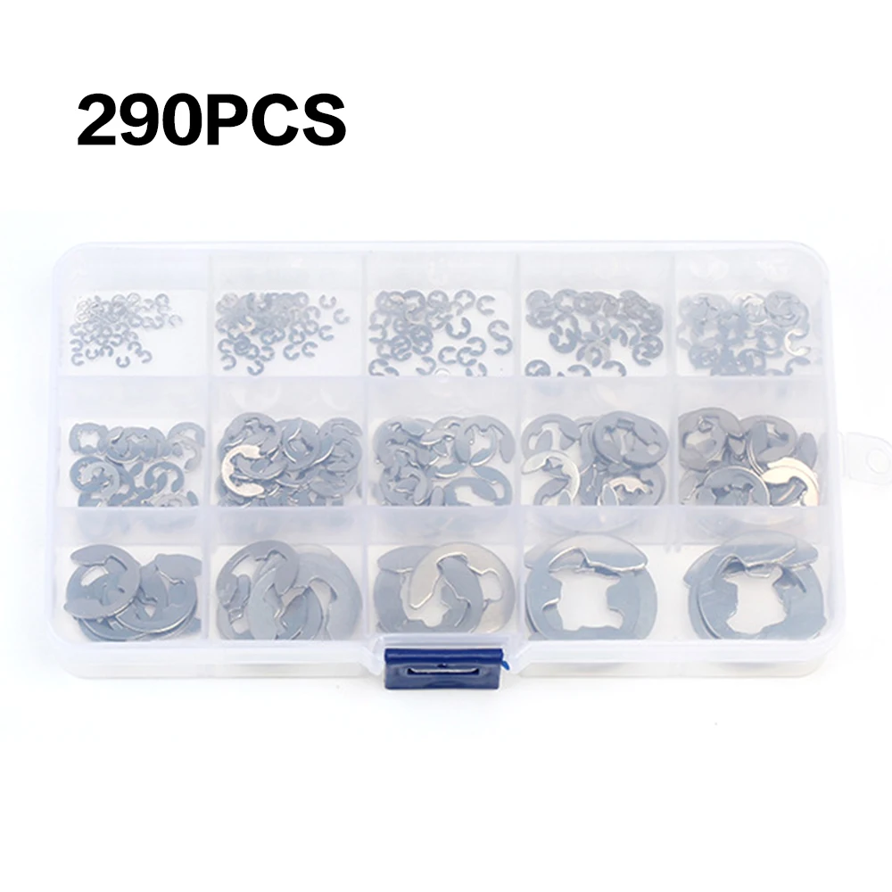 

290PCS E Clip 1.2-15 mm High Quality 304 Stainless Steel External Retaining Ring Clip Circlip Washer Assortment Kit