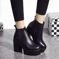 mujer boots women fashion square heel boots thick sole zapatos mujer pu leather thigh high heeled motorcycle shoes