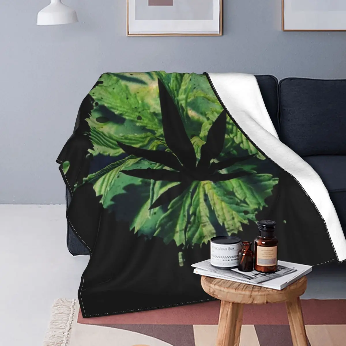

Mantas de regalo de hoja de cáñamo para cama, mantas de lana con estampado de plantas Hippie, multifunción, cálida, de viaje, de