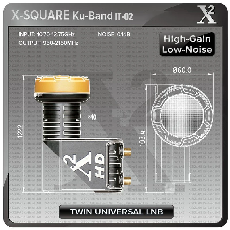 Фото 5 шт. X-Square Universal LNB для спутникового ТВ-приемника Twin LNB, высокомощный качественный Ku-диапазон LNBF, шумоподавляющая фигурка дБ Twin LNB №3
