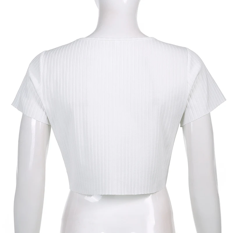 

Rockmore Ribbed Knit Short Sleeve Crop Top Women Y2K Zip Up Cardigan Basic T-shirt Harajuku Sexy T Shirt Summer Casual Tee Kpop