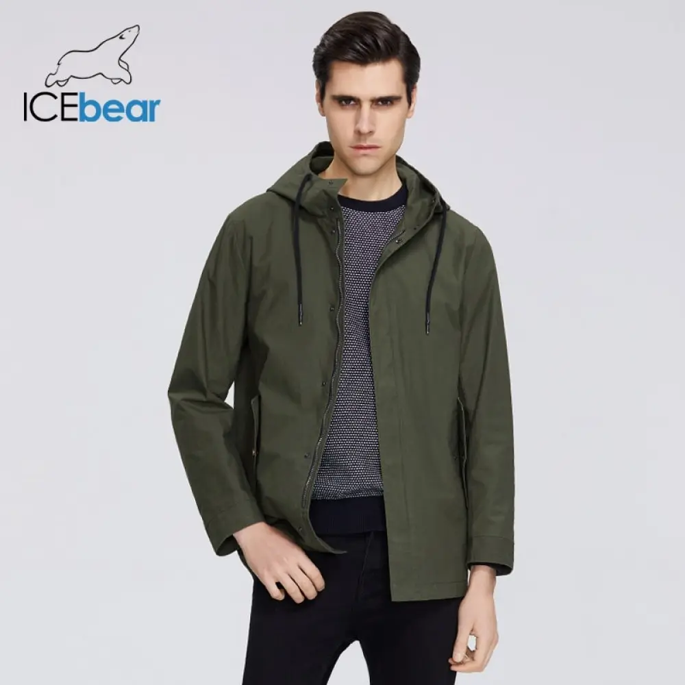Мужская короткая ветровка с капюшоном ICEbear Стильный тренчкот весна 2021|Плащи и