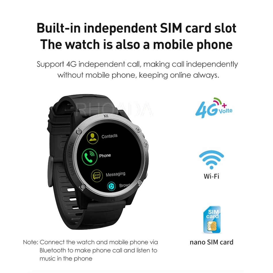 RHOADA D62 4G Смарт-часы Android OS RAM1GB rom 16GB Bluetooth 4,0 Nano SIM часы для звонков сердечного ритма IPX5 smartwatch глобальная версия