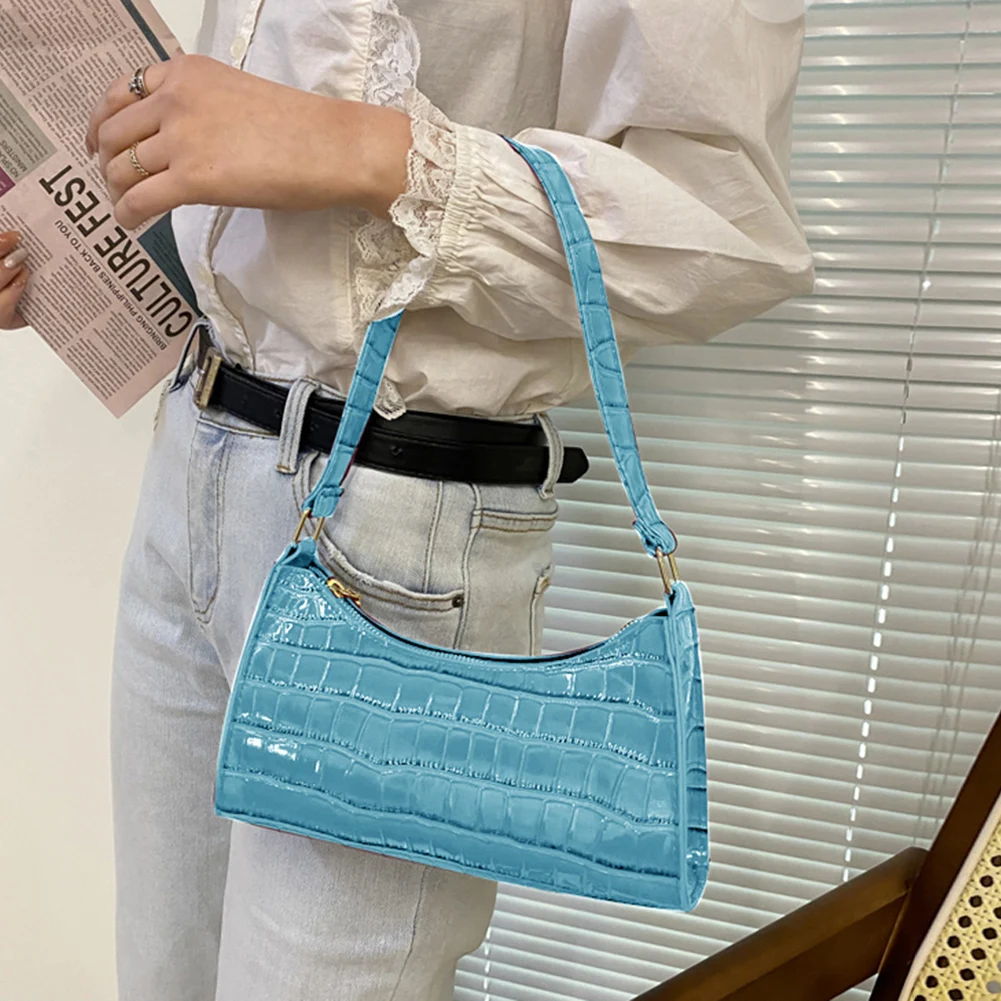 

Fashion PU Leather Alligator Pattern Hobos Underarm Bag Ladies Vintage Solid Color Zipper Handbags