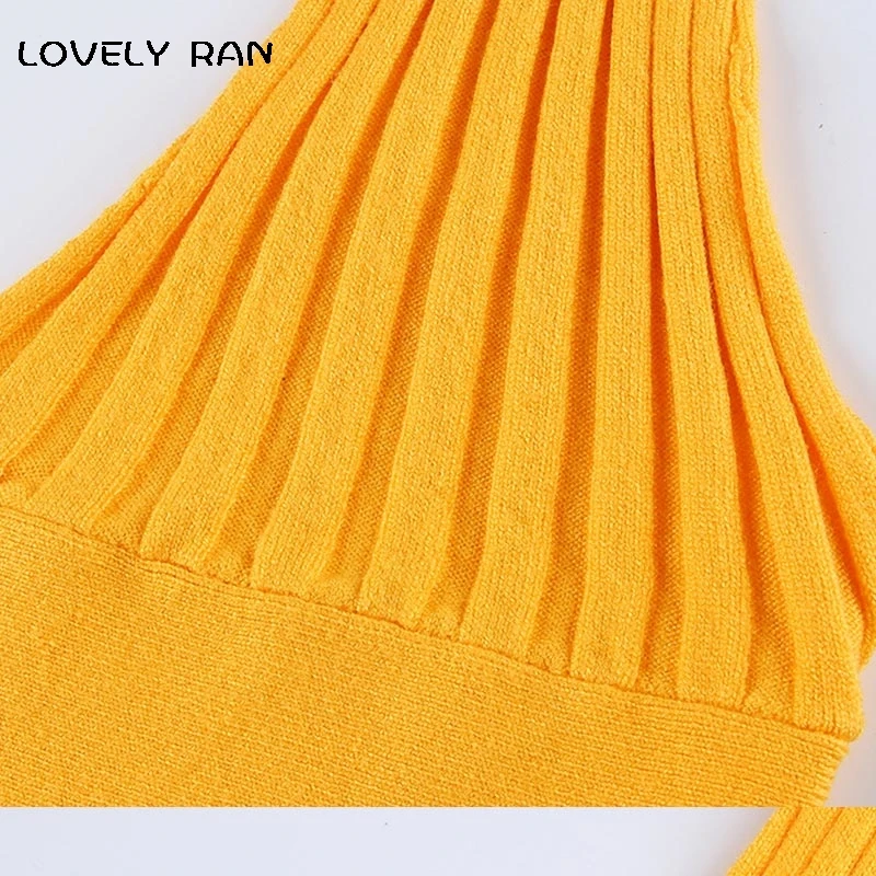 

Backless Women's Crop Tops Sexy Deep V-Neck 2021 Summer Fashion Y2k Off Shoulder Sports Tanks Solid Yellow Casual Halter Clothes
