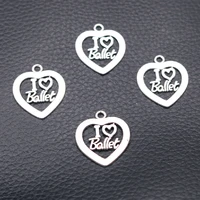 30pcs silver plated i love ballet tags pendants hip hop keychain bracelet metal accessories diy charms jewelry crafts findings
