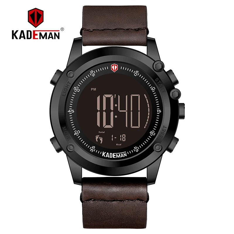K698-B-W-BN KADEMAN, военные спортивные мужские часы, цифровой дисплей, водонепроницаемые, счетчик шагов, кожаные часы, топ, люксовый бренд, светодиодный, мужские наручные часы - Цвет: K698-B-W-BN