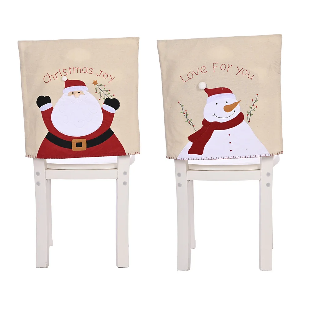 Christmas New Decorations Embroidery Linen Old Man Snowman Chair Cover Creative Restaurant Stool Slipcovers Navidad | Дом и сад
