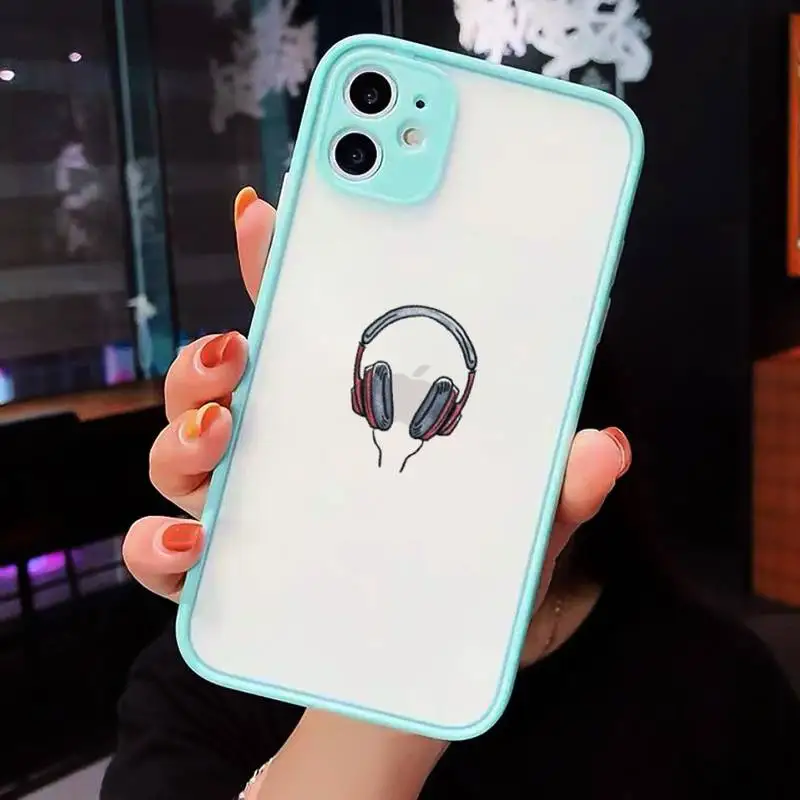 

Music icon headphones funny Phone Case Matte Transparent for iPhone 7 8 11 12 s mini pro X XS XR MAX Plus cover funda