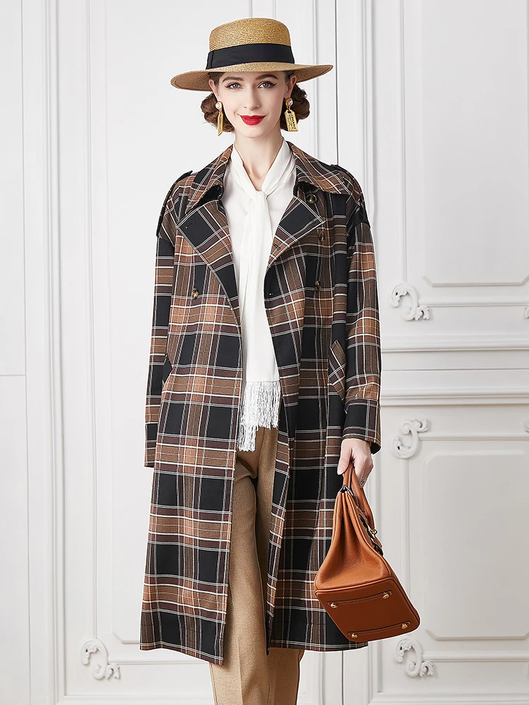 

Plaid trench coat Women's Mid-length 2020 new spring and autumn popular high-end elegant British style classic small coat
