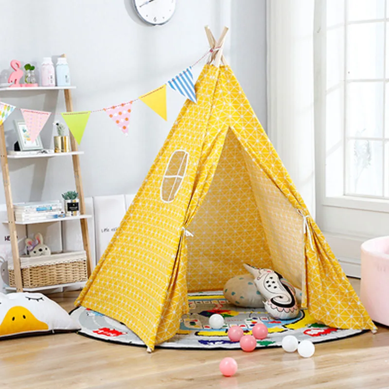 Large Baby Teepee Birthday Gift Folding Indian Children’s Tent Wigwam Easy to Install Kids Tents Tipi Indoor Play House Infant