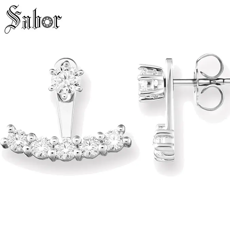 Женские серьги гвоздики Arc серебристые вечерние с цирконием подарок для