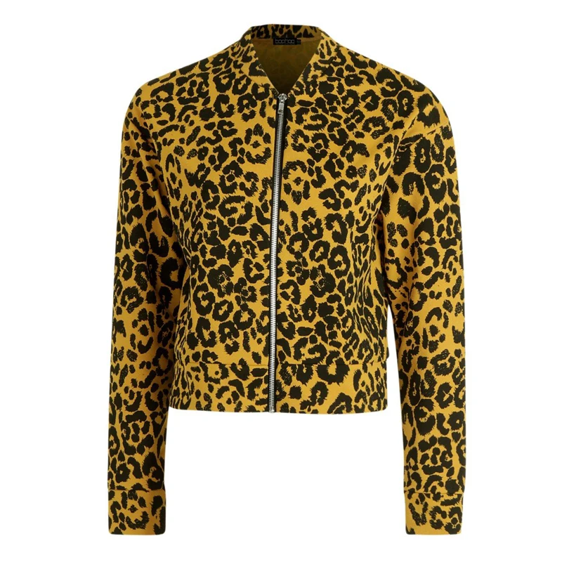 Осенняя модная куртка бомбер с длинным рукавом и леопардовым принтом Женская
